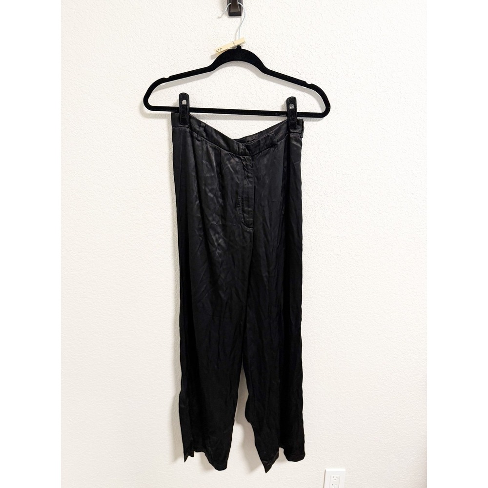 The Line by K Womens Wide Leg Satin Trouser Pants Extended Tab Slit Back‎ Small